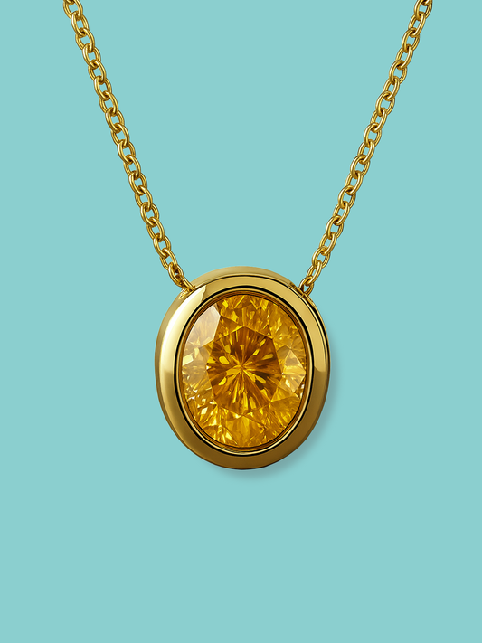 Oval Bezel Yellow Pendant Necklace