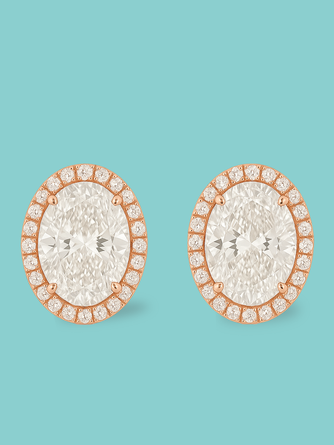 Oval Cut Halo Pavé Lab Diamond Stud Earrings