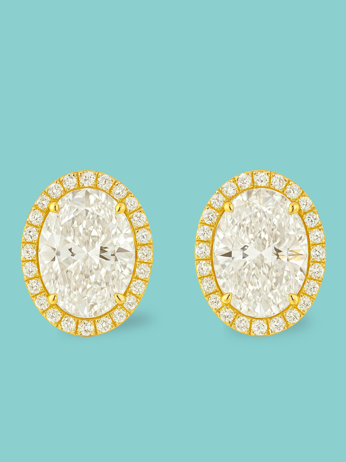 Oval Cut Halo Pavé Lab Diamond Stud Earrings
