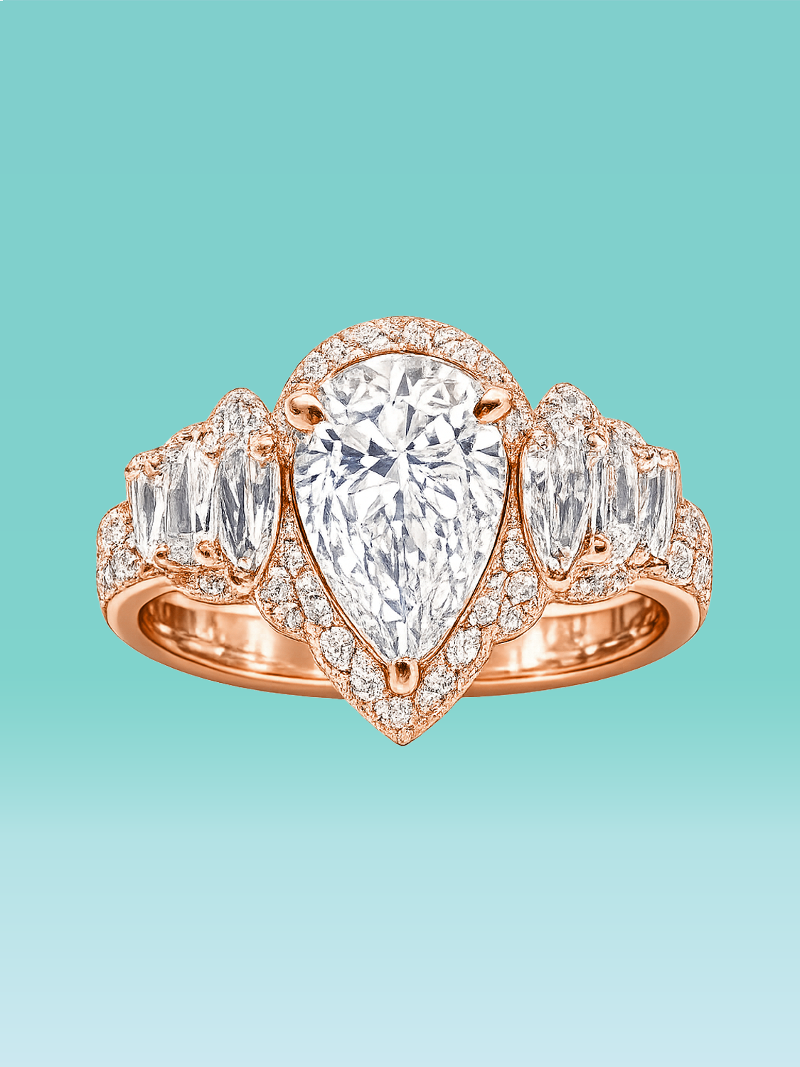 Pear Cut Cluster Pavé Halo Lab Diamond Statement Ring