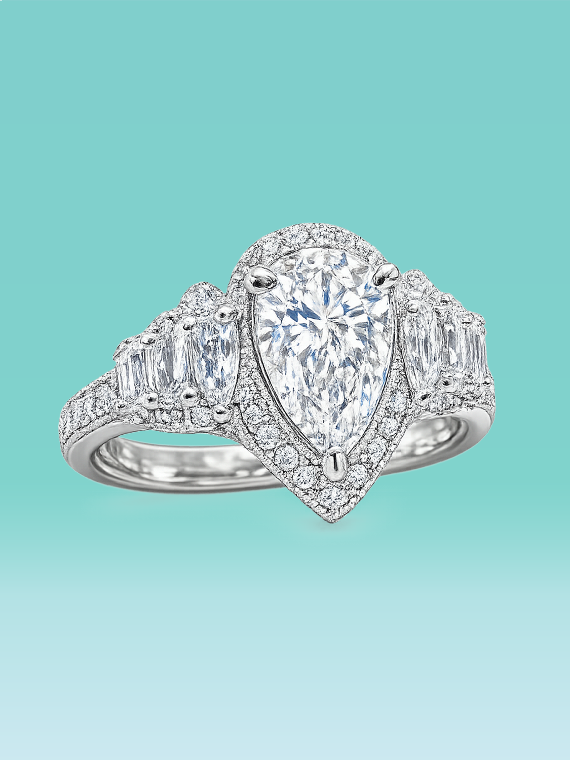 Pear Cut Cluster Pavé Halo Lab Diamond Statement Ring