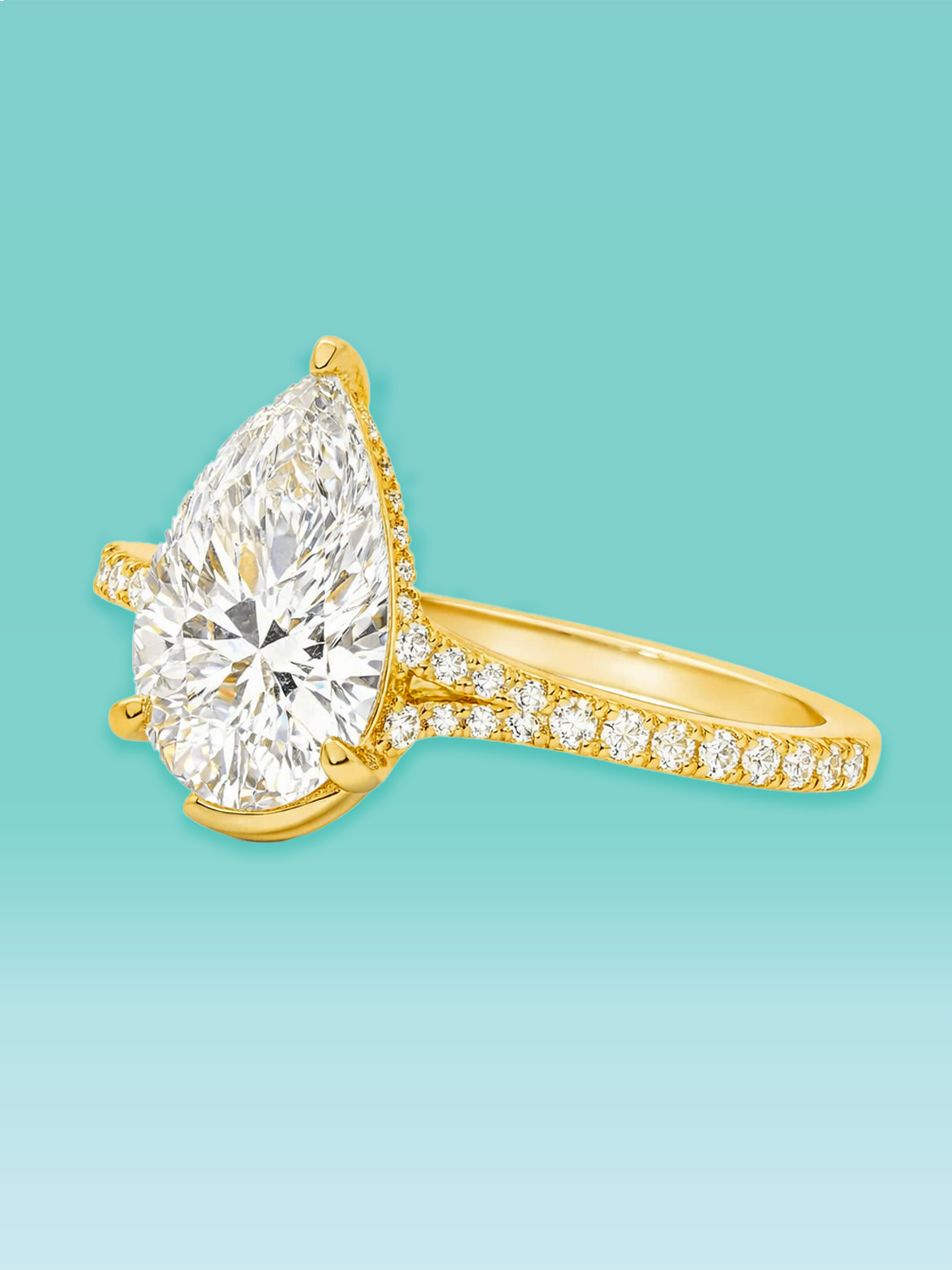 Pear Cut Lab Diamond Hidden Pavé Band Engagement Ring