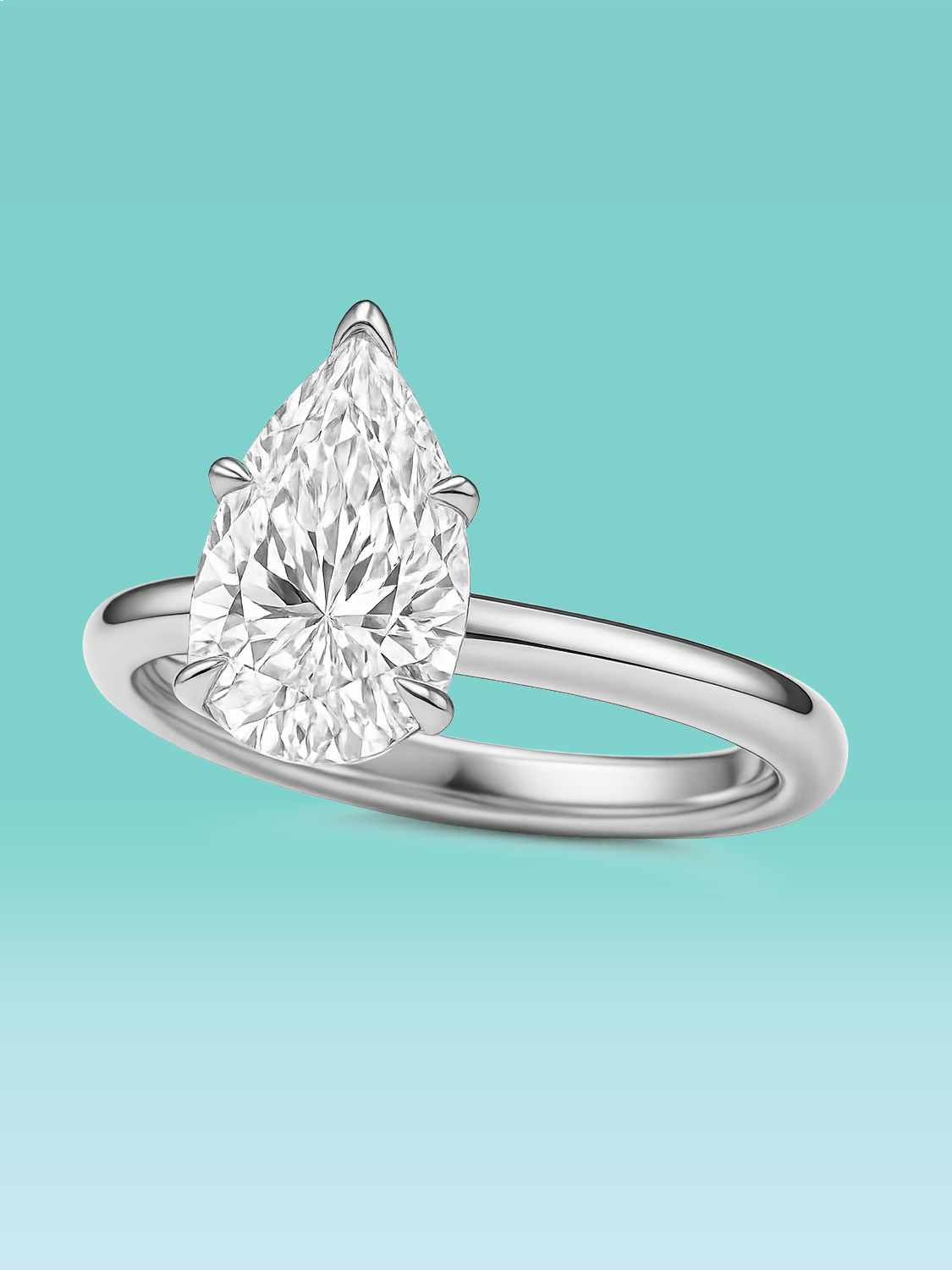 Pear Cut Solitaire Lab Diamond Engagement Ring