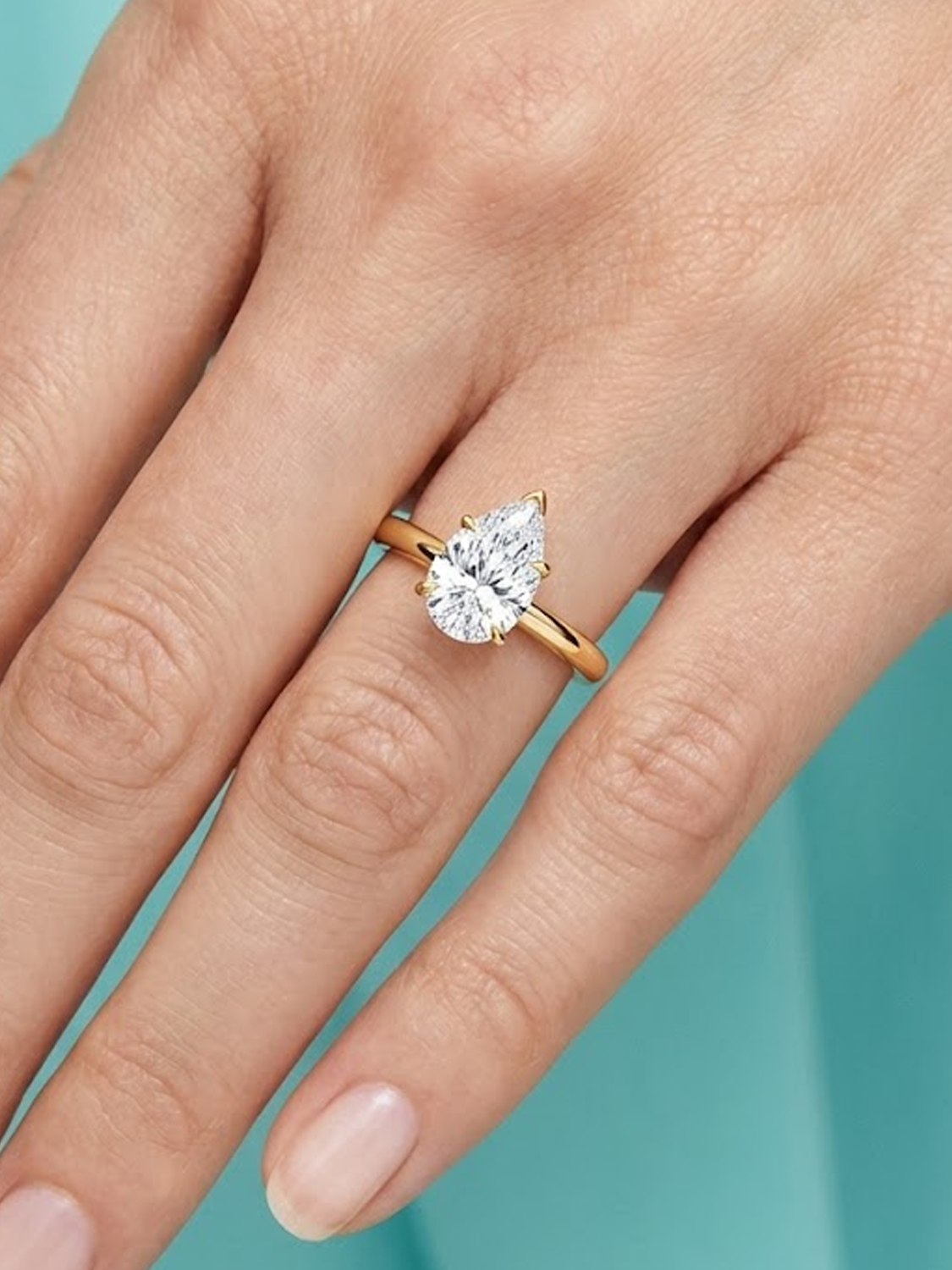 Pear Cut Solitaire Lab Diamond Engagement Ring