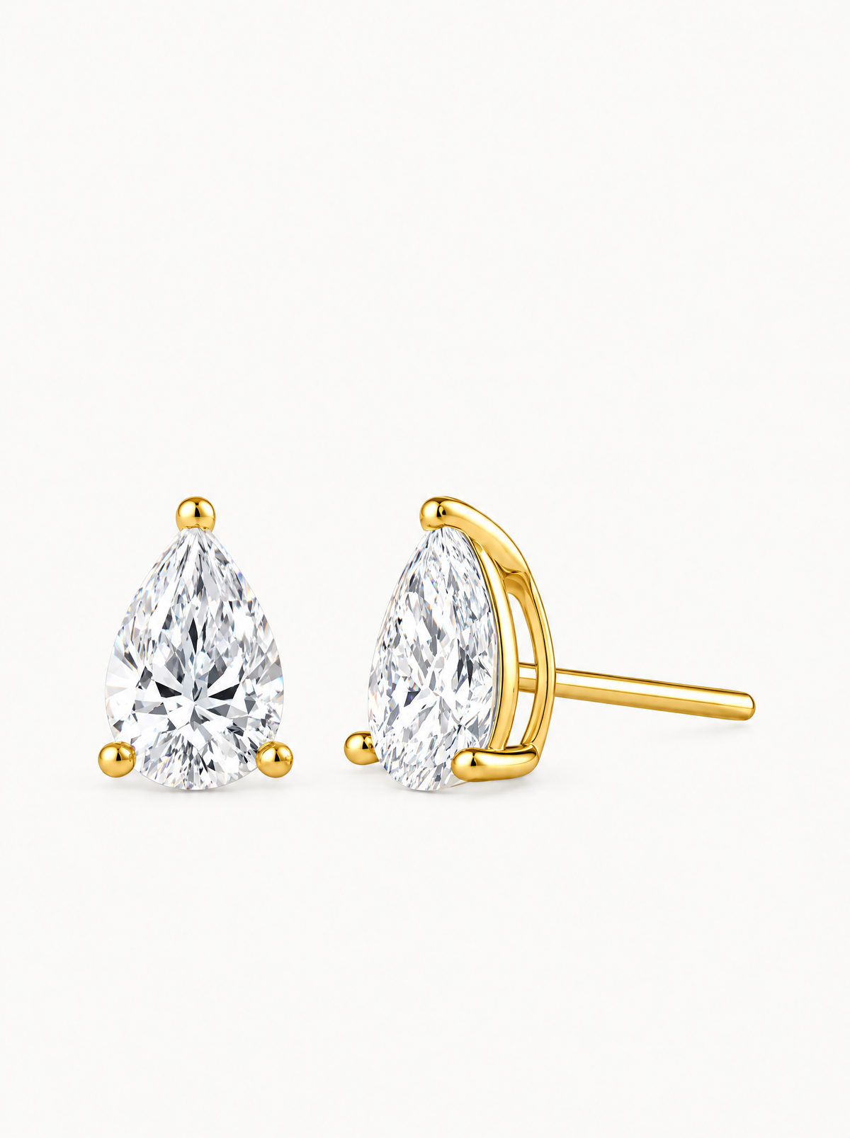 Pear Cut Lab-Grown Diamond Stud Earrings in 14K yellow gold, front view — Bow Tie Lab Diamonds