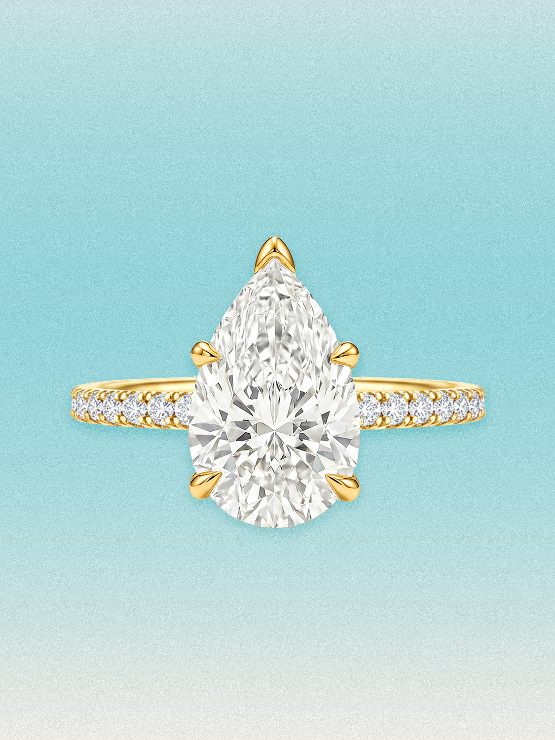 Pear Cut Solitaire Hidden Halo Lab Grown Diamond Engagement Ring