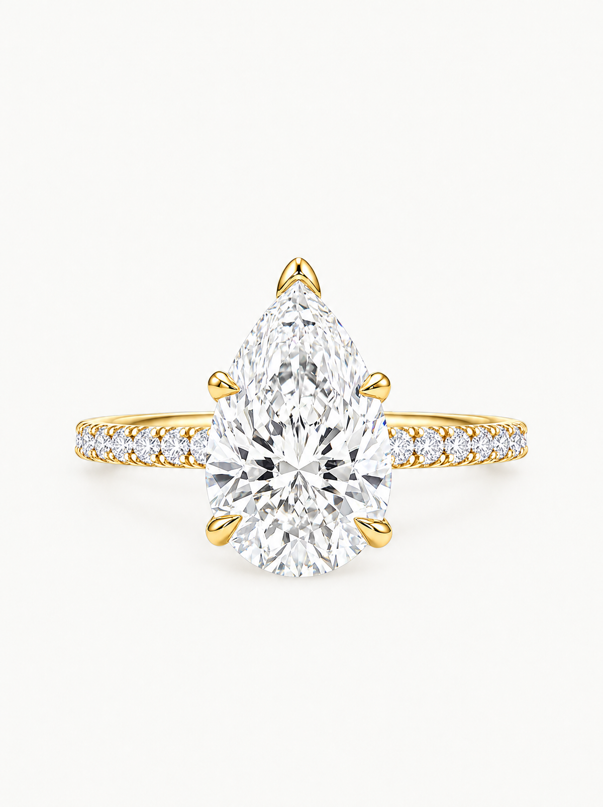 Pear Cut Solitaire Hidden Halo Lab-Grown Diamond Engagement Ring, front view — Bow Tie Lab Diamonds