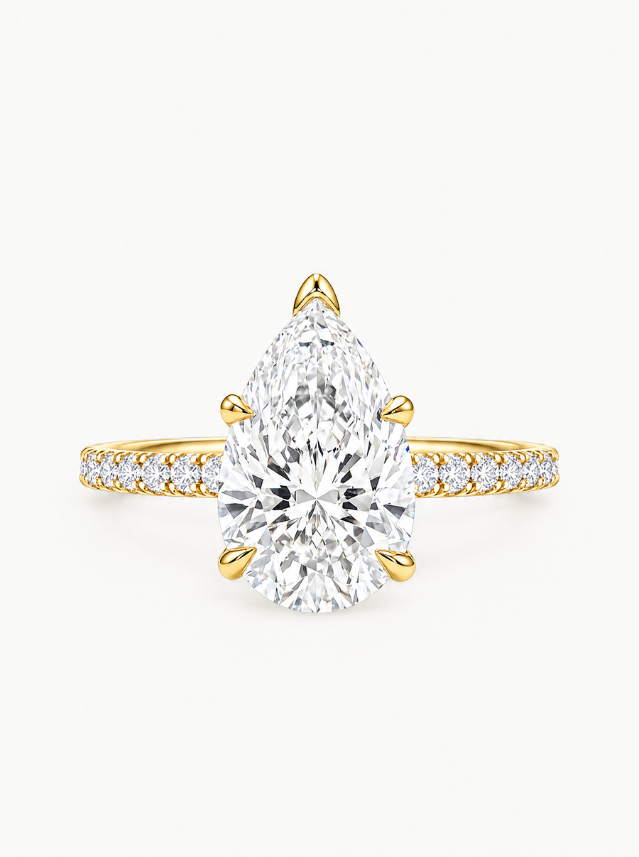 Pear Cut Solitaire Hidden Halo Lab Grown Diamond Engagement Ring