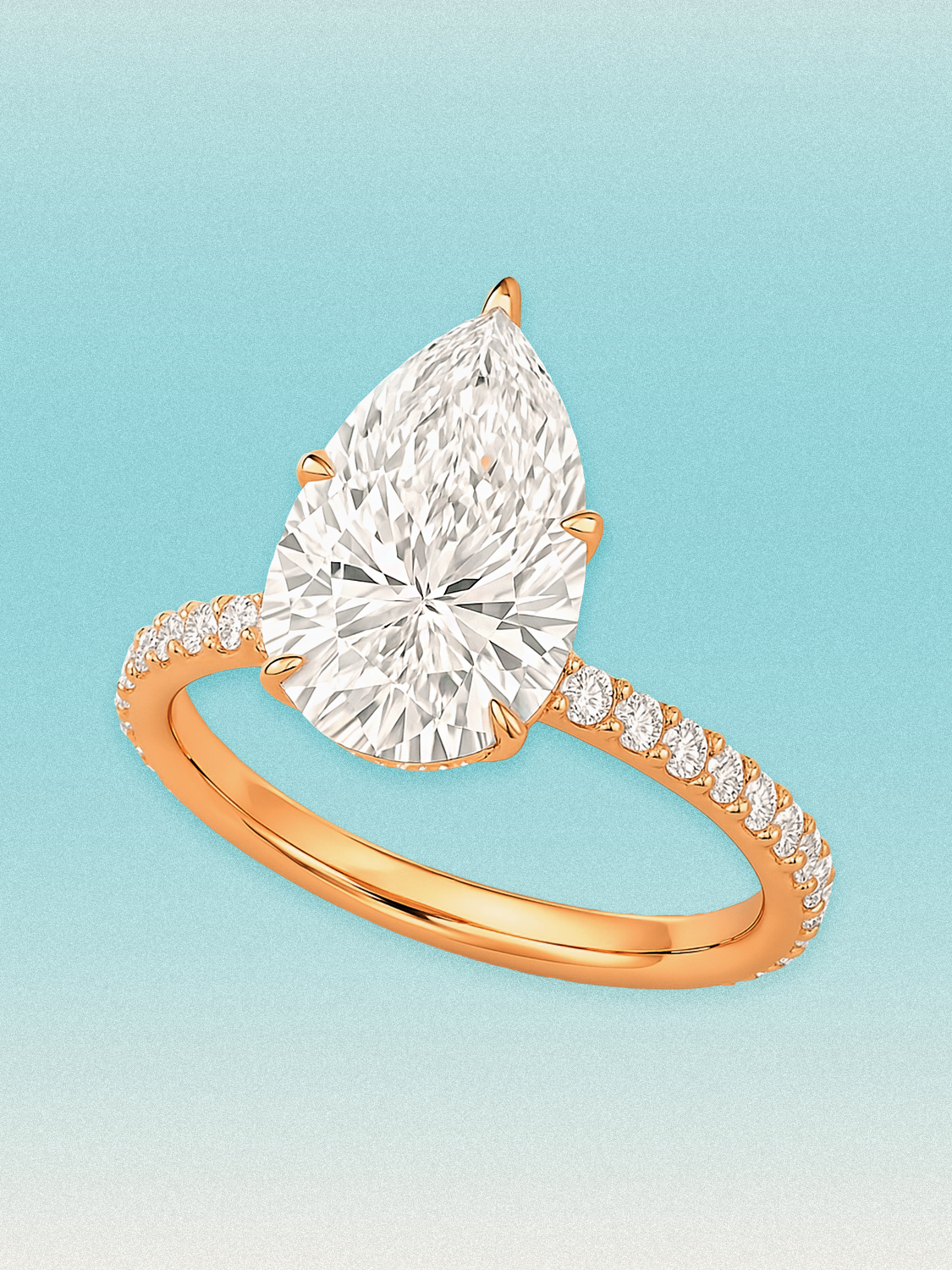 Pear Cut Solitaire Hidden Halo Lab Grown Diamond Engagement Ring