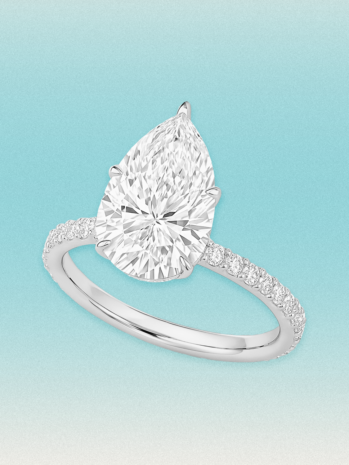 Pear Cut Solitaire Hidden Halo Lab Grown Diamond Engagement Ring