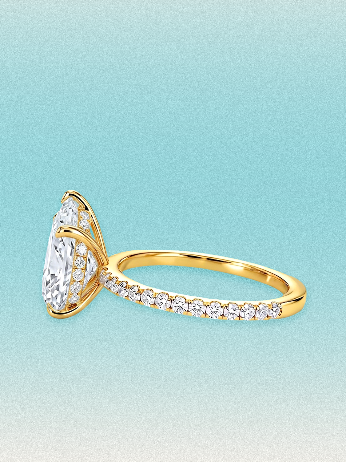 Pear Cut Solitaire Hidden Halo Lab Grown Diamond Engagement Ring