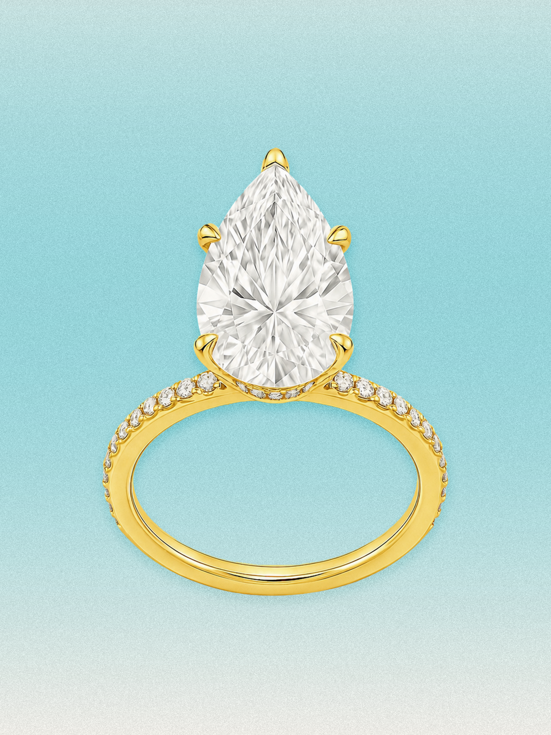Pear Cut Solitaire Hidden Halo Lab Grown Diamond Engagement Ring