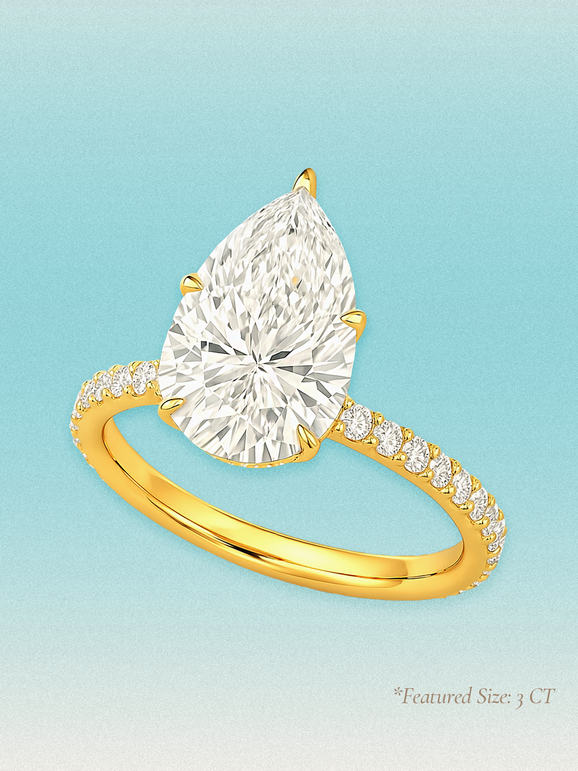 Pear Cut Solitaire Hidden Halo Lab Grown Diamond Engagement Ring