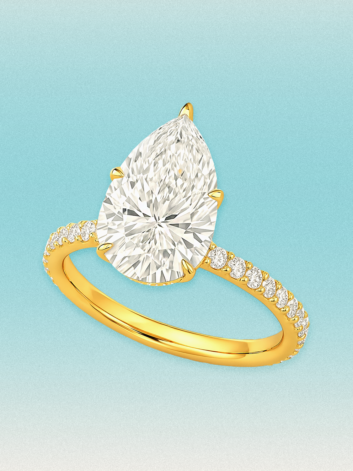Pear Cut Solitaire Hidden Halo Lab Grown Diamond Engagement Ring