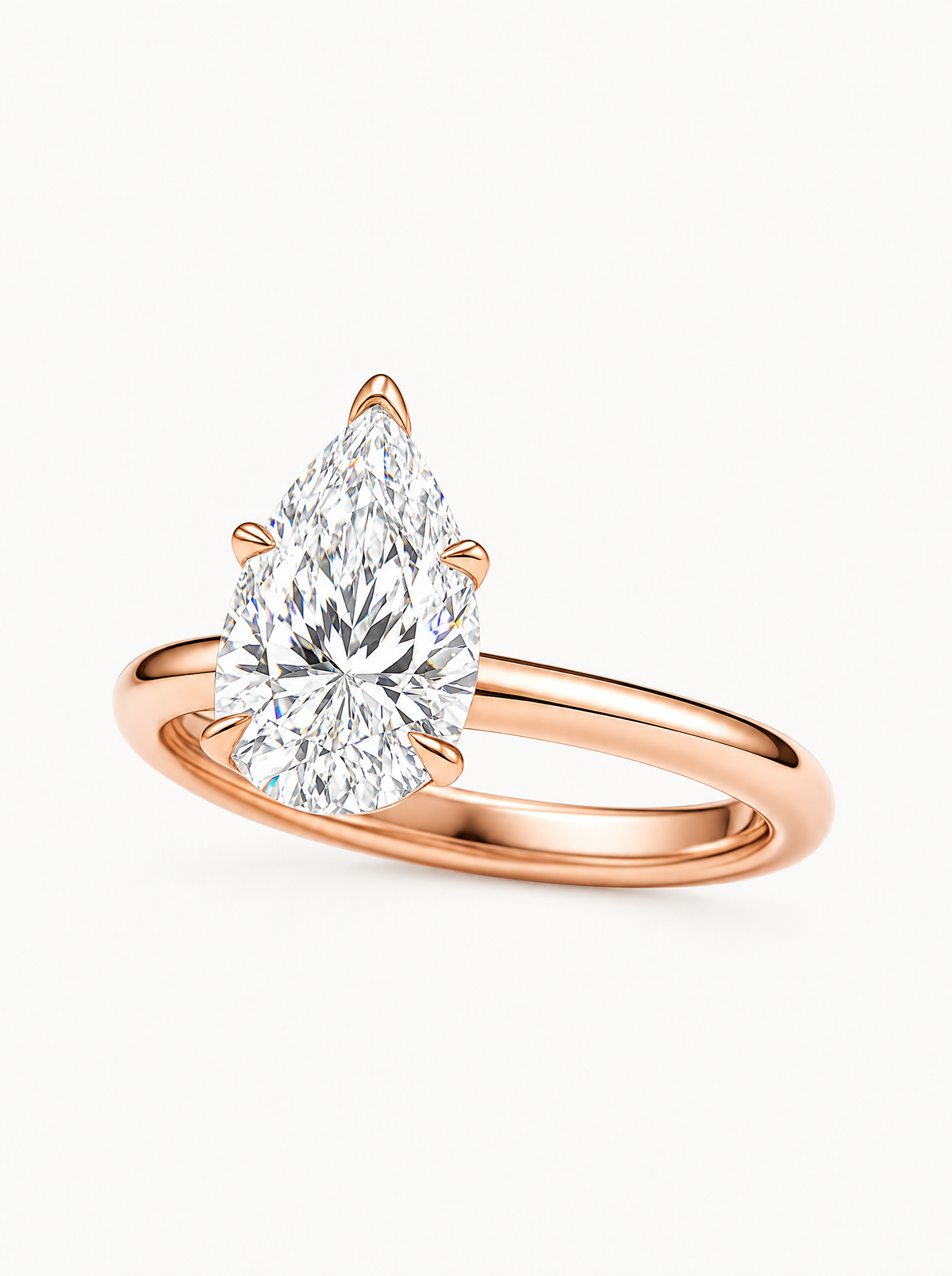 Pear Cut Solitaire Lab-Grown Diamond Engagement Ring in 14K rose gold, front view — Bow Tie Lab Diamonds