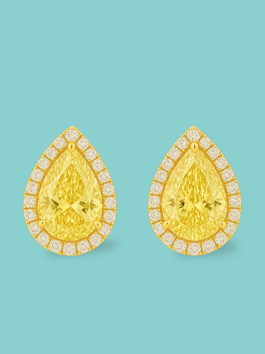 Fancy Yellow Pear Halo Pavé Studs