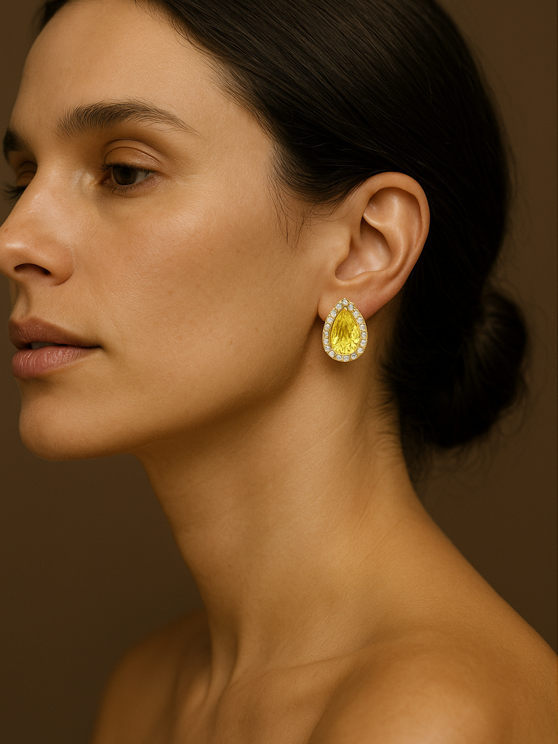Fancy Yellow Lab Diamond Pear Cut Halo Pavé Stud Earrings