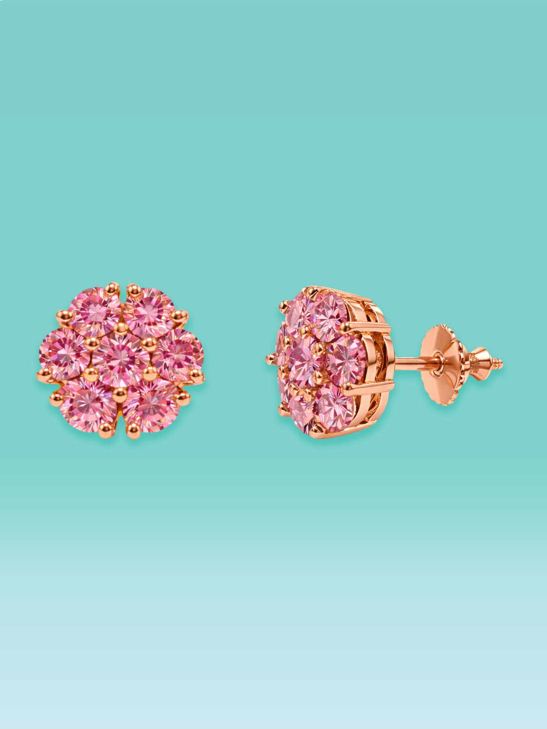 Pink Lab Diamond Floral Stud Earrings