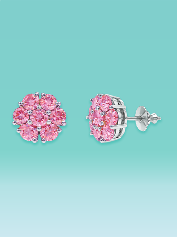Pink Lab Diamond Floral Stud Earrings
