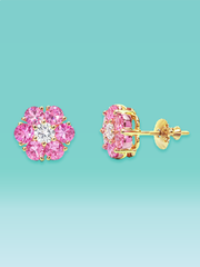Pink Sapphire Lab Diamond Floral Stud Earrings