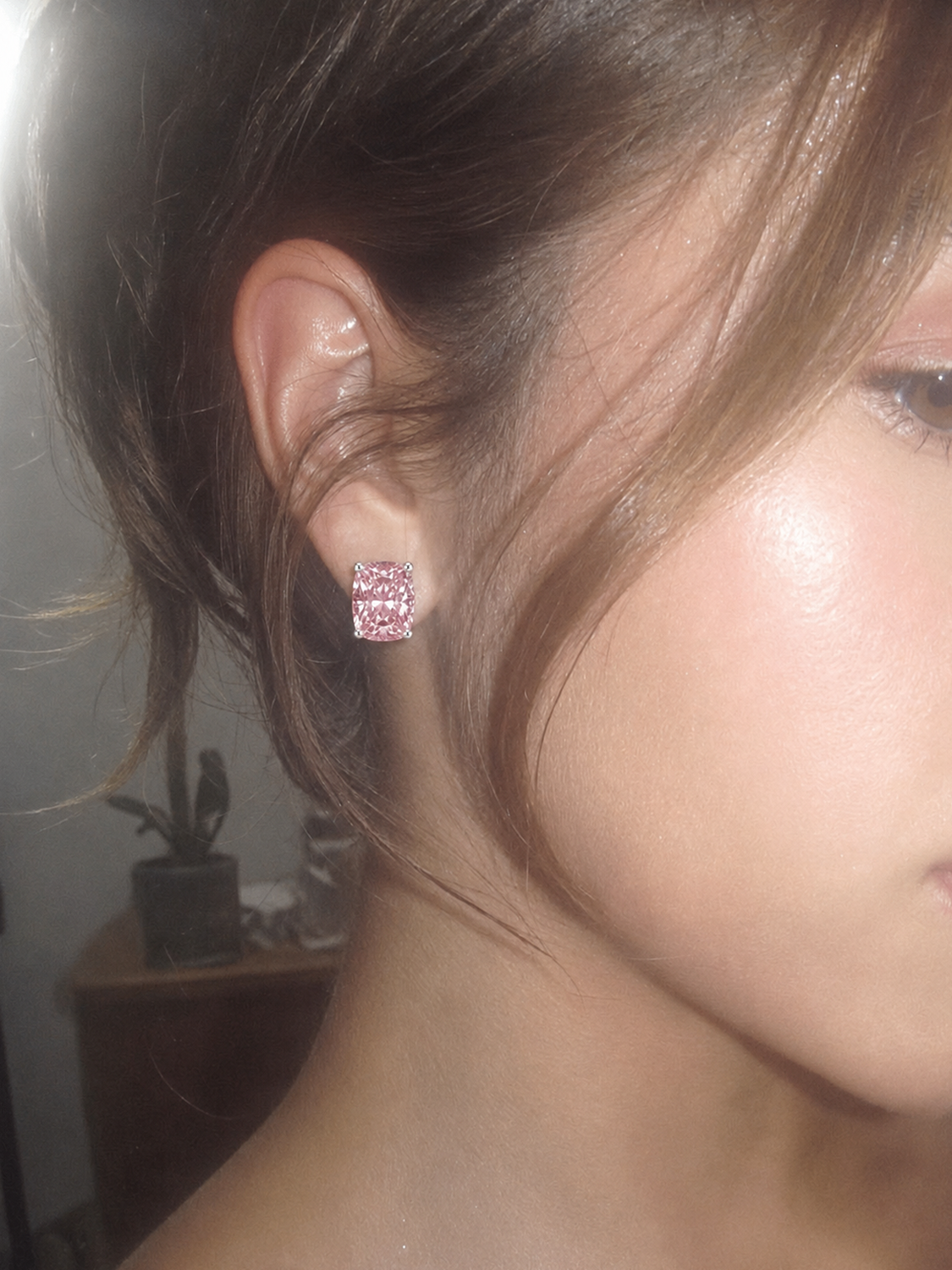 Fancy Pink Cushion Cut Lab Grown Diamond Stud Earrings