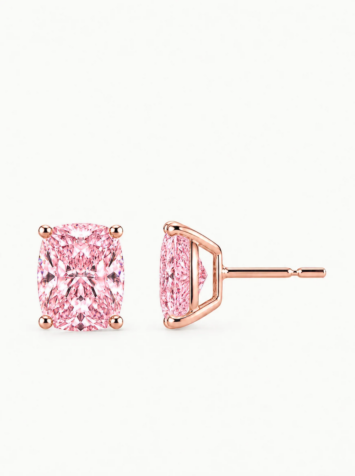 Fancy Pink Cushion Cut Lab-Grown Diamond Stud Earrings in 14K rose gold — Bow Tie Lab Diamonds