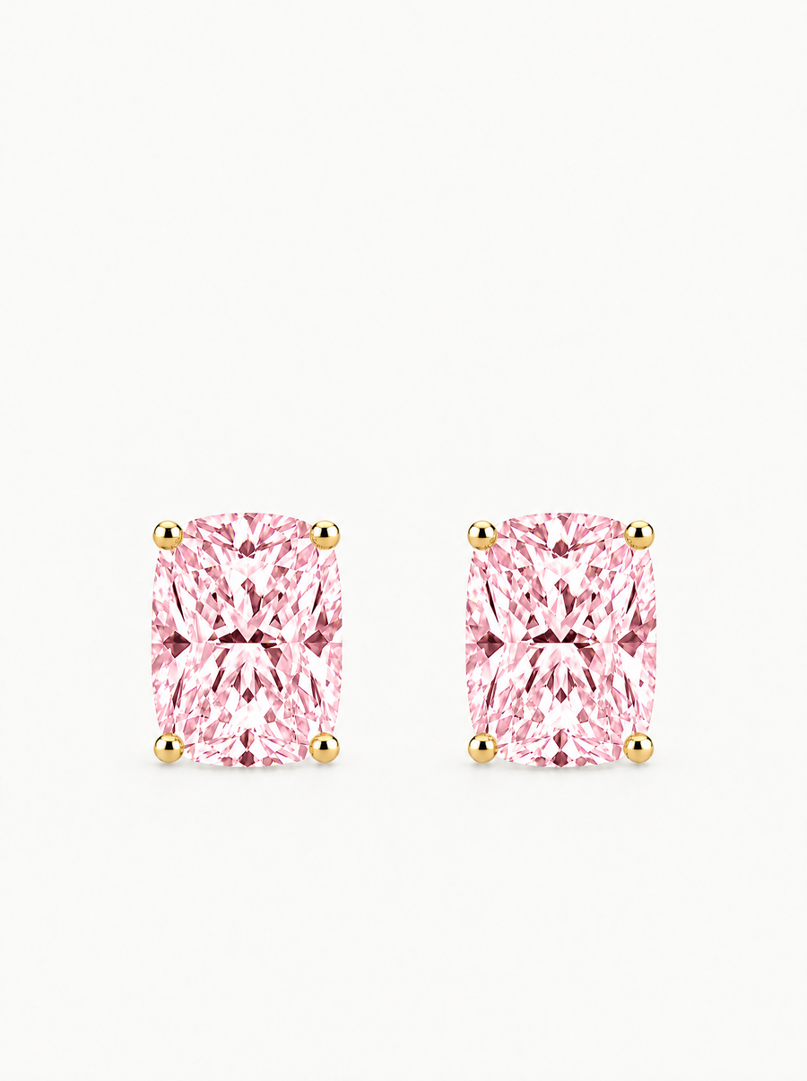 Fancy Pink Cushion Cut Lab Grown Diamond Stud Earrings