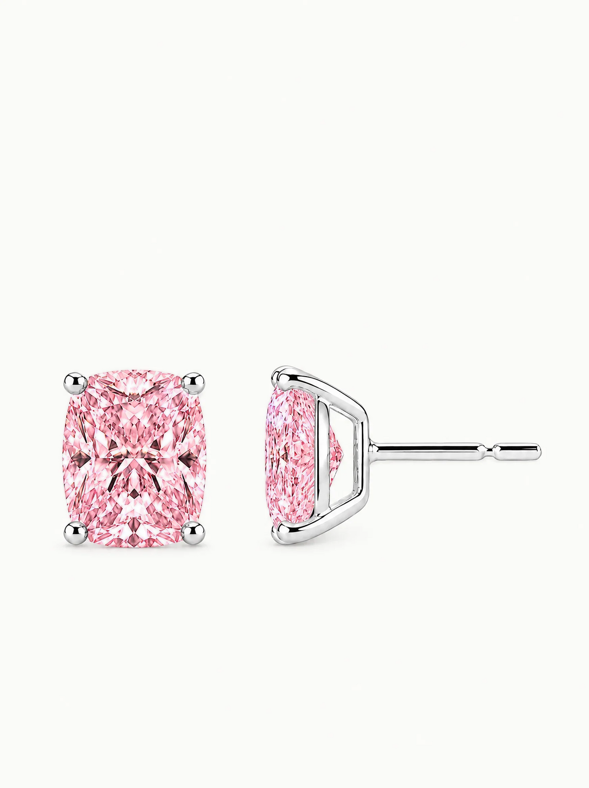 Fancy Pink Cushion Cut Lab-Grown Diamond Stud Earrings in 14K white gold — Bow Tie Lab Diamonds