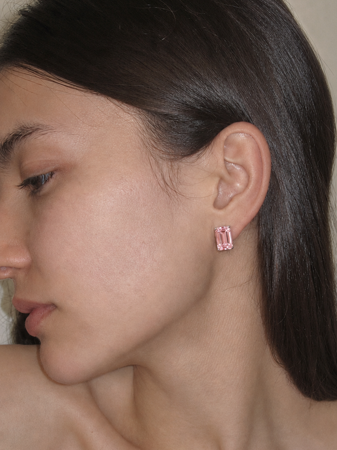 Fancy Pink Emerald Cut Lab Grown Diamond Stud Earrings