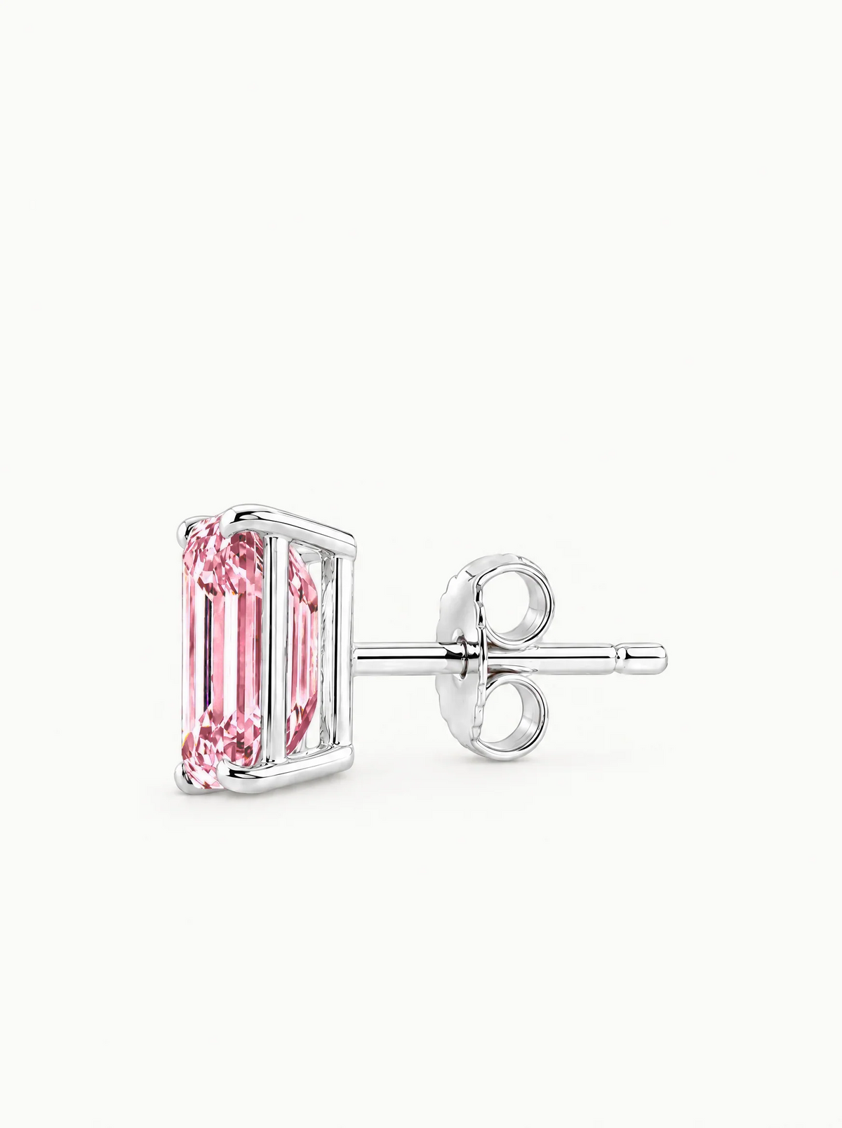 Fancy Pink Emerald Cut Lab-Grown Diamond Stud Earrings, with push back earring backs — Bow Tie Lab Diamonds