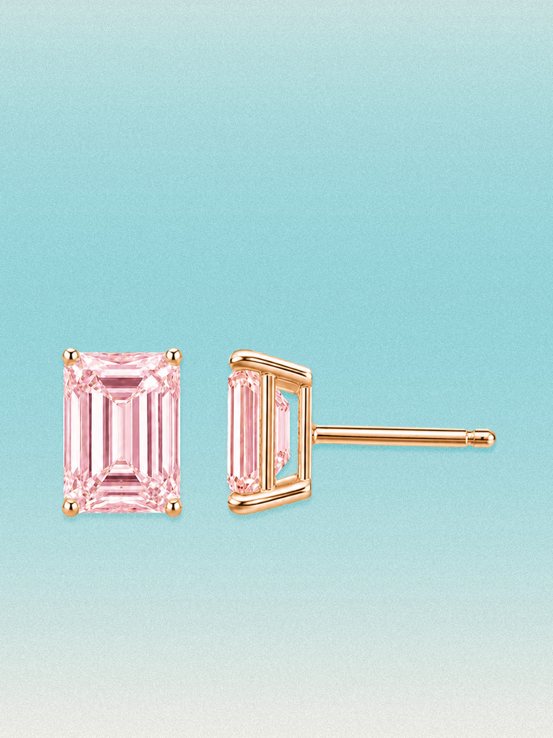 Fancy Pink Emerald Cut Lab Grown Diamond Stud Earrings