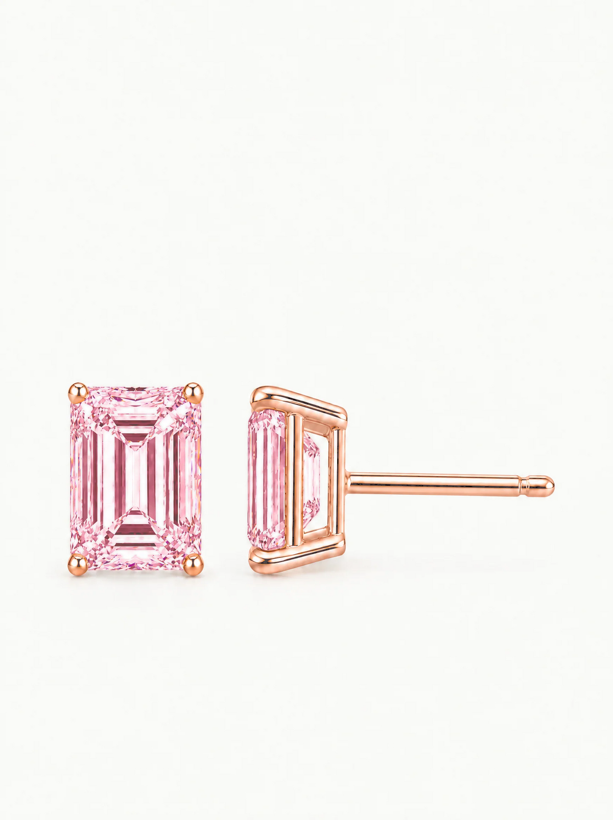 Fancy Pink Emerald Cut Lab-Grown Diamond Stud Earrings in 14K rose gold — Bow Tie Lab Diamonds