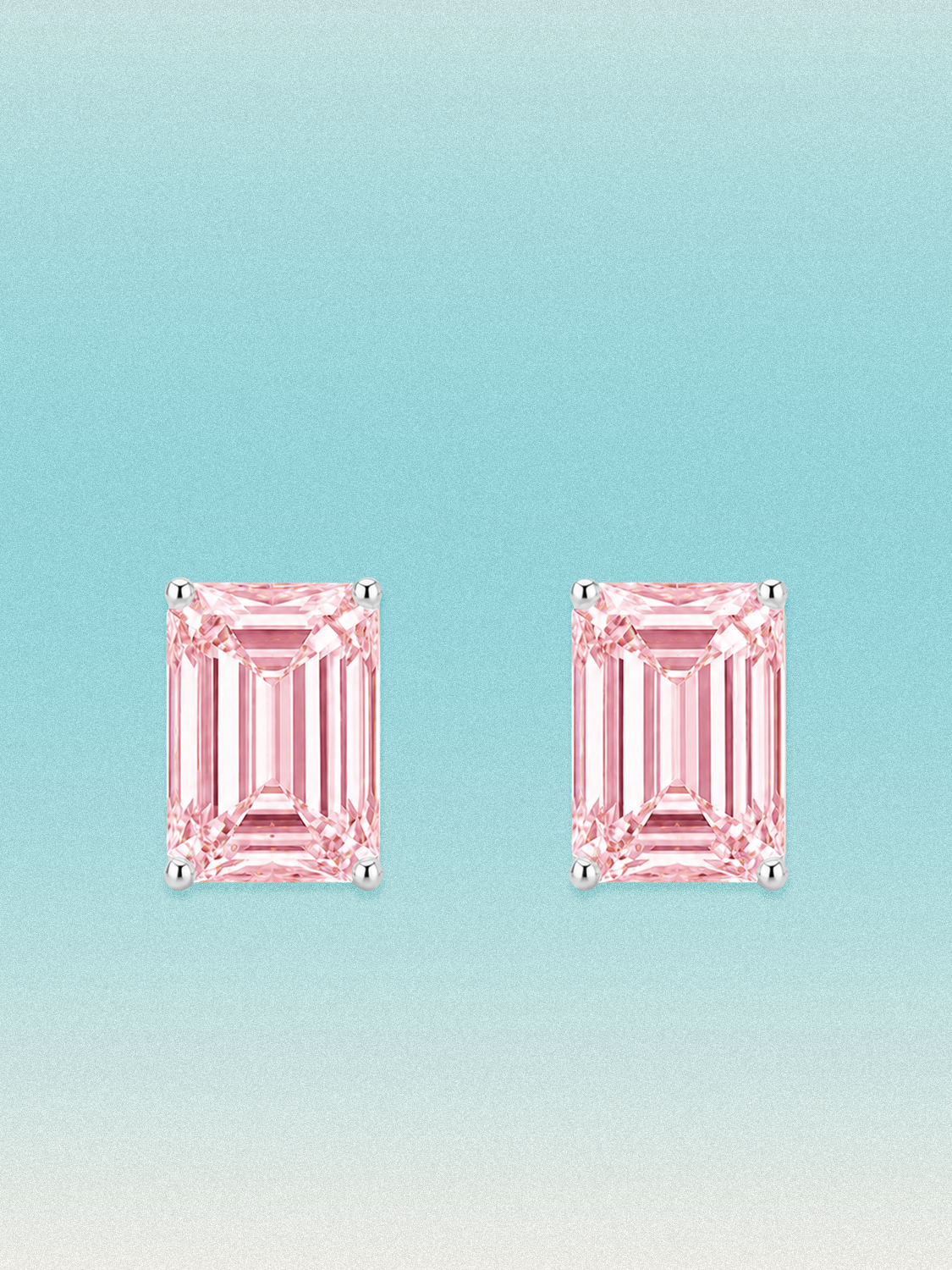 Fancy Pink Emerald Cut Lab Grown Diamond Stud Earrings