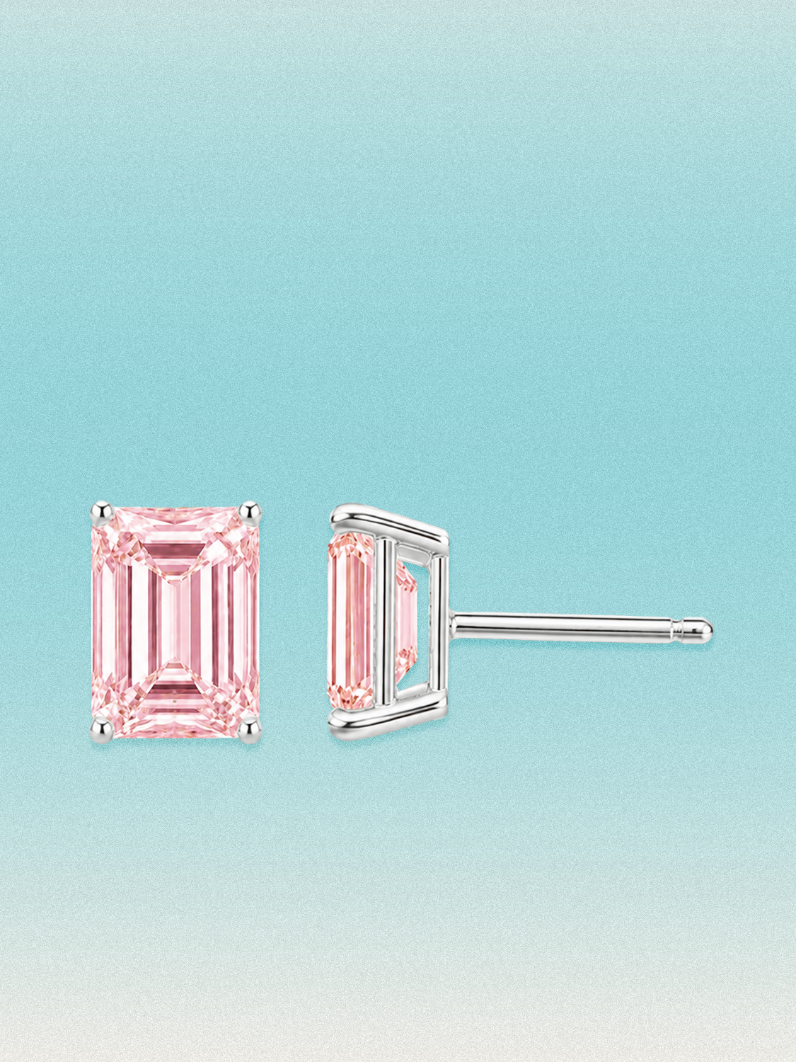 Fancy Pink Emerald Cut Lab Grown Diamond Stud Earrings