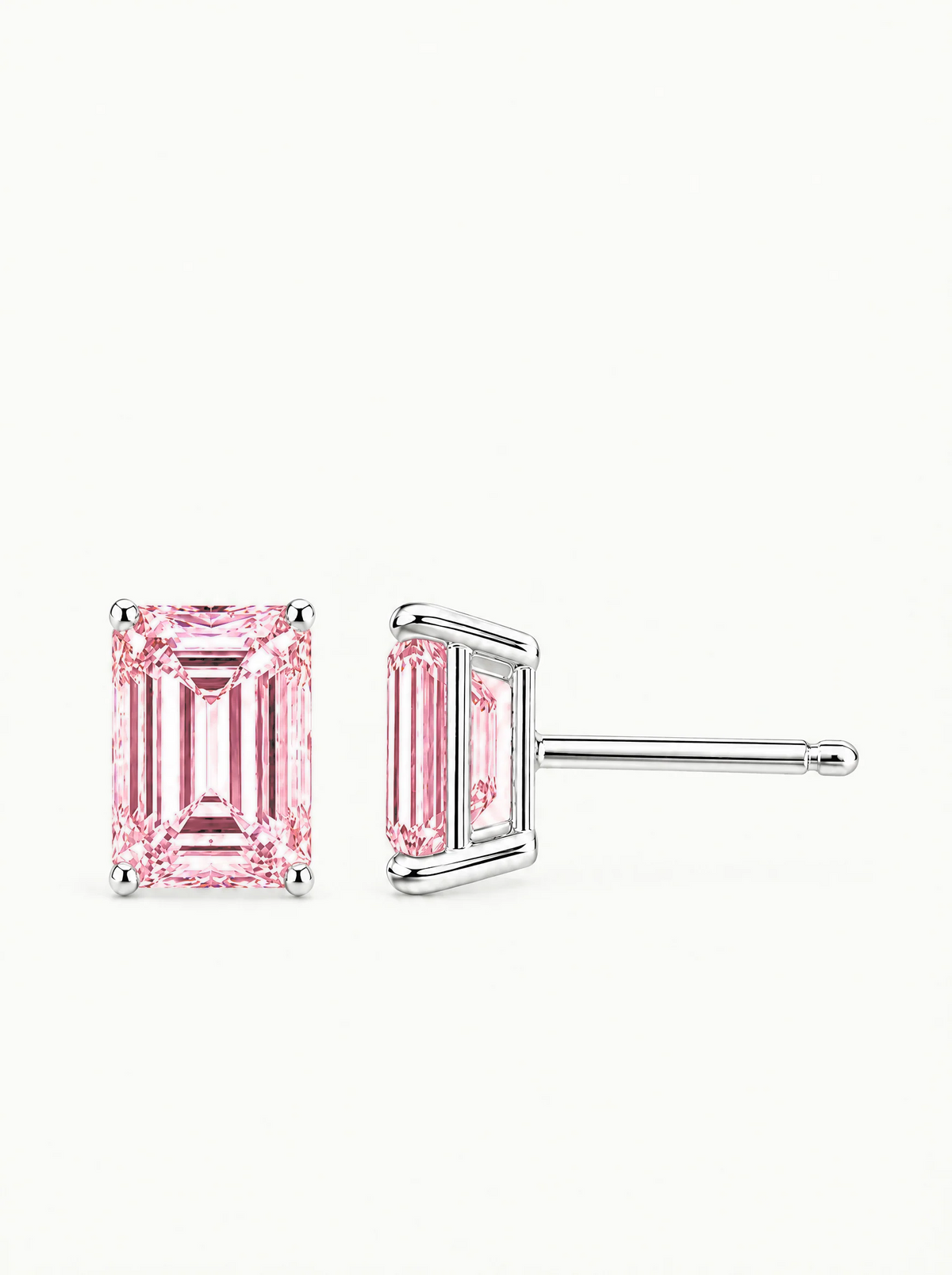 Fancy Pink Emerald Cut Lab-Grown Diamond Stud Earrings in 14K white gold — Bow Tie Lab Diamonds