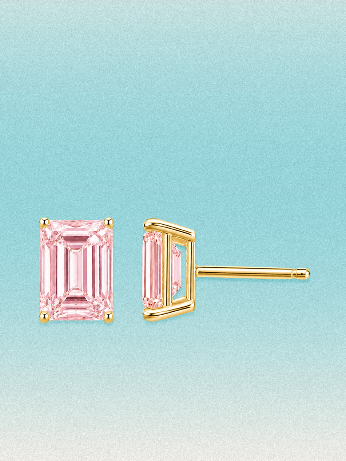 Fancy Pink Emerald Cut Lab Grown Diamond Stud Earrings