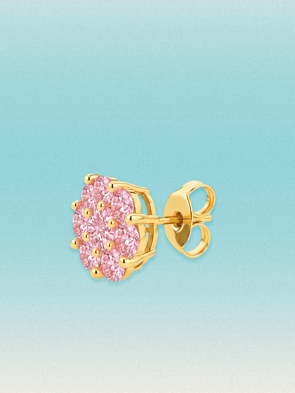 Pink Lab Diamond 14-Stones Flower Cluster Lab Grown Diamond Stud Earrings
