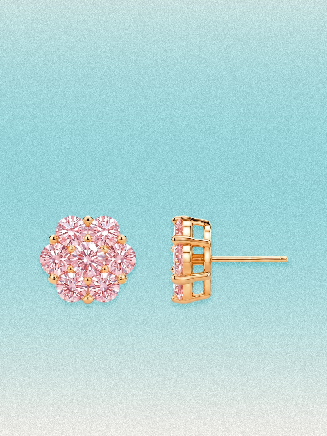 Pink Lab Diamond 14-Stones Flower Cluster Lab Grown Diamond Stud Earrings