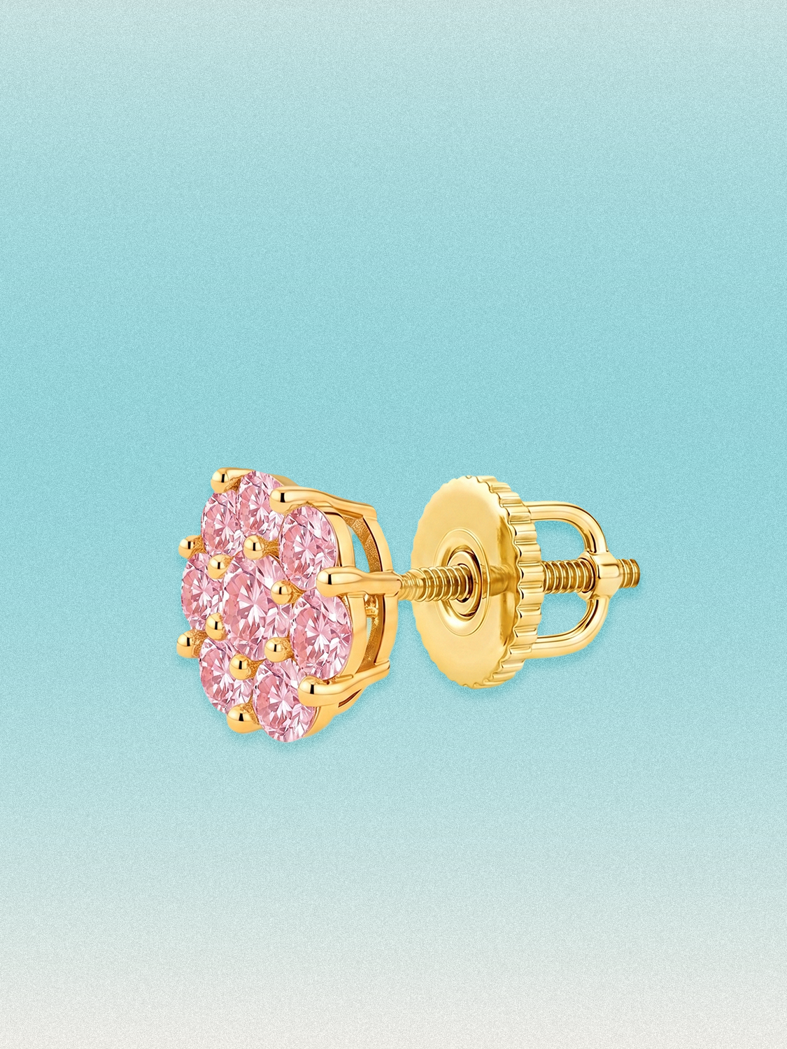 Pink Lab Diamond 14-Stones Flower Cluster Lab Grown Diamond Stud Earrings