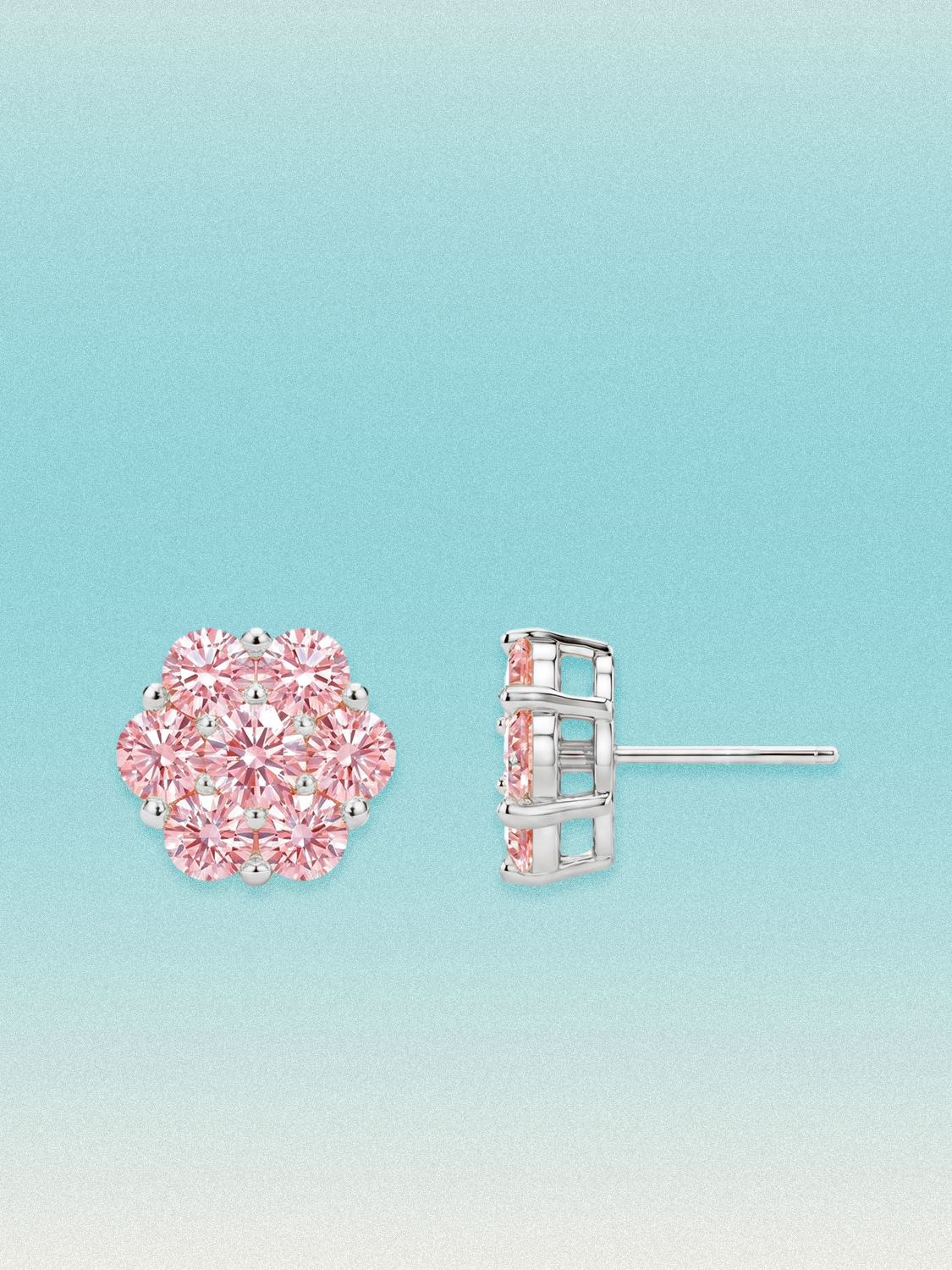Pink Lab Diamond 14-Stones Flower Cluster Lab Grown Diamond Stud Earrings