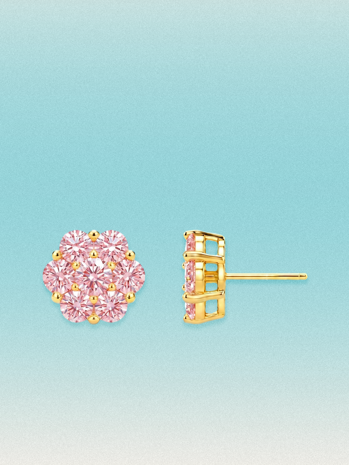 Pink Lab Diamond 14-Stones Flower Cluster Lab Grown Diamond Stud Earrings