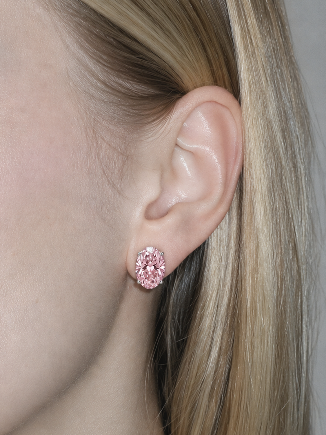 Fancy Pink Oval Cut Lab Grown Diamond Stud Earrings