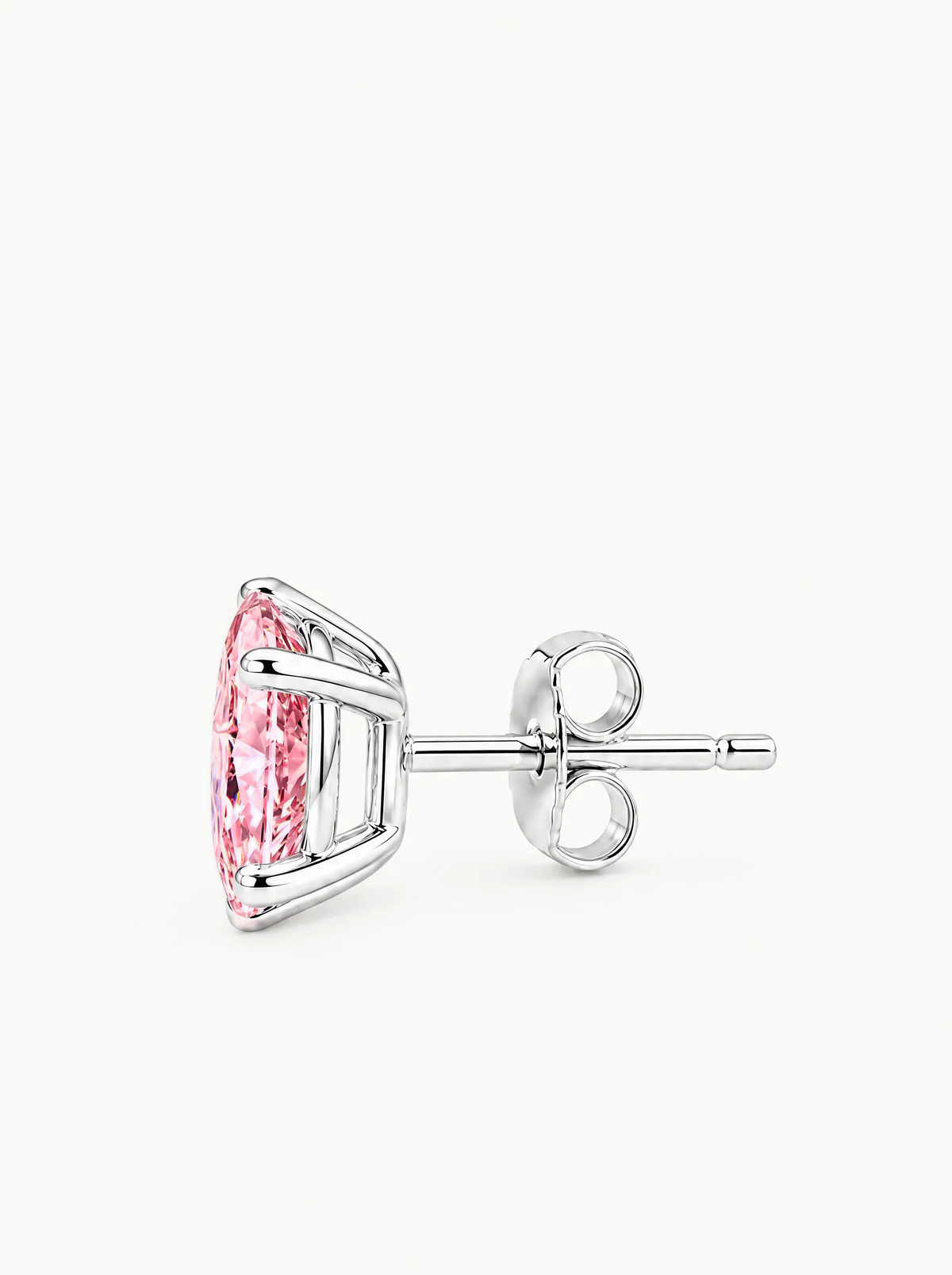 Fancy Pink Oval Cut Lab-Grown Diamond Stud Earrings in 14K white gold, with push back earring backs — Bow Tie Lab Diamonds