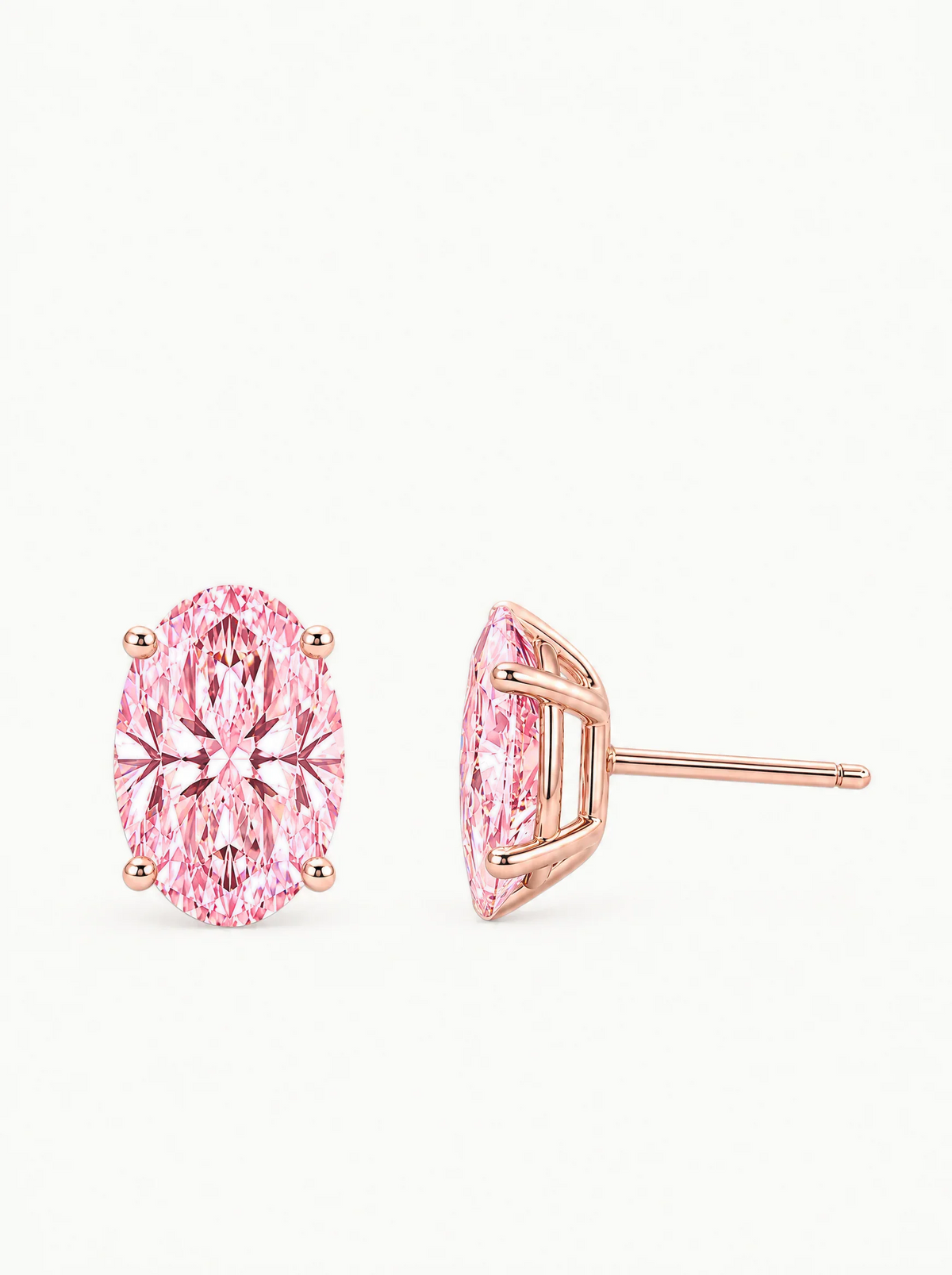 Fancy Pink Oval Cut Lab-Grown Diamond Stud Earrings in 14K rose gold — Bow Tie Lab Diamonds