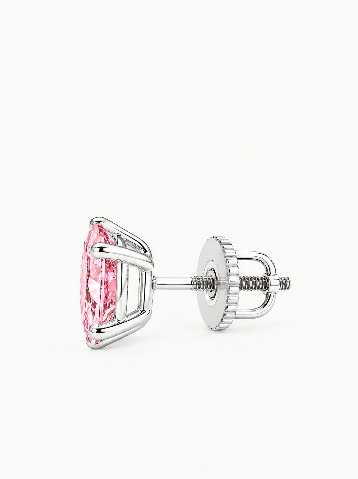 Fancy Pink Oval Cut Lab-Grown Diamond Stud Earrings in 14K white gold, with screw back earring backs — Bow Tie Lab Diamonds