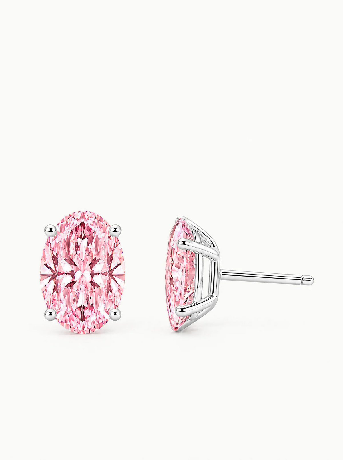 Fancy Pink Oval Cut Lab-Grown Diamond Stud Earrings in 14K white gold — Bow Tie Lab Diamonds