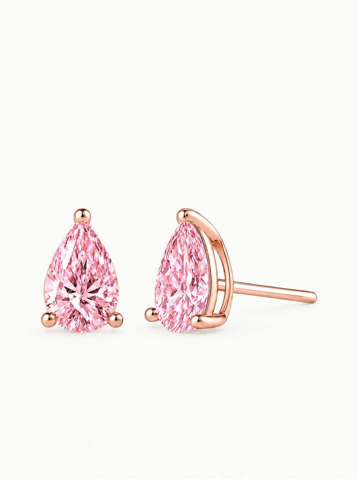 Fancy Pink Pear Cut Lab-Grown Diamond Stud Earrings in 14K rose gold — Bow Tie Lab Diamonds