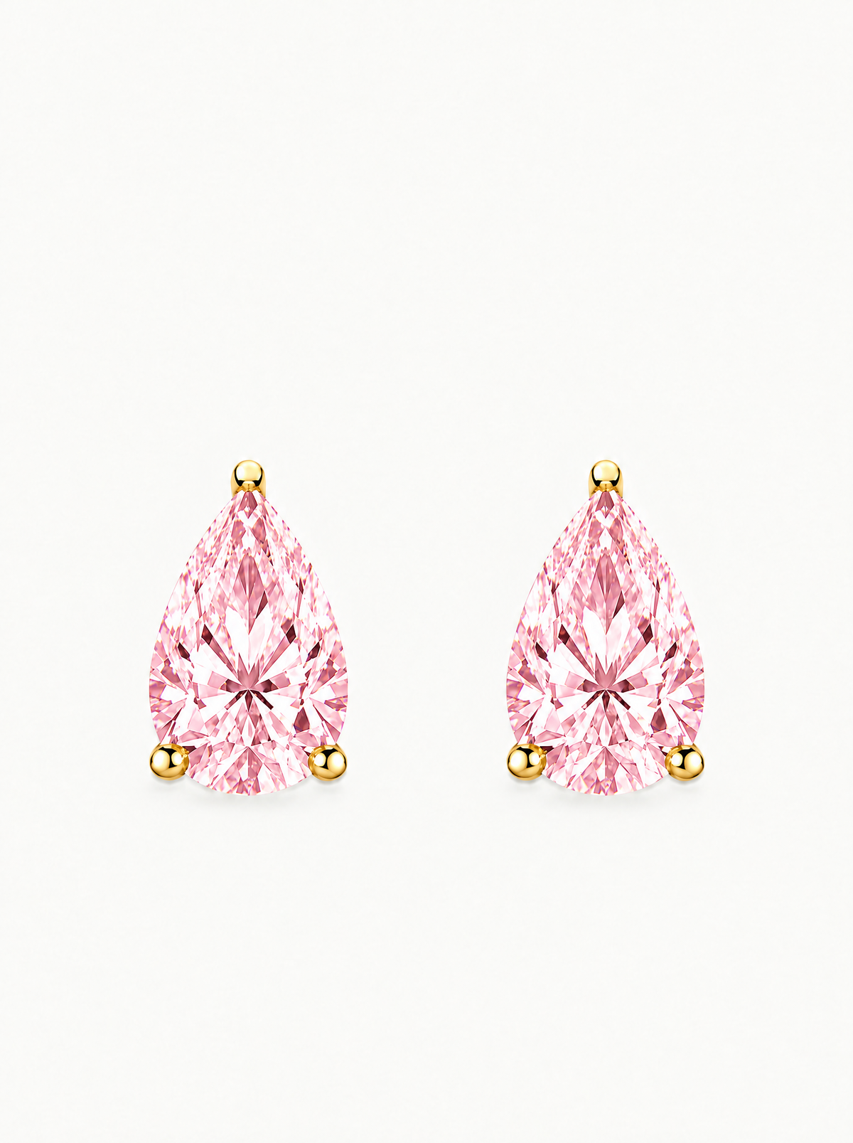 Fancy Pink Pear Cut Lab-Grown Diamond Stud Earrings in 14K yellow gold, front view — Bow Tie Lab Diamonds