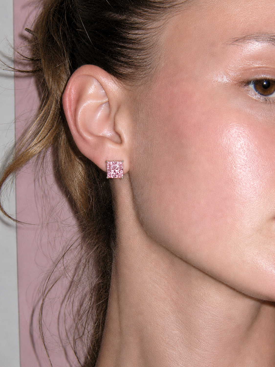 Fancy Pink Princess Cut Lab Grown Diamond Stud Earrings