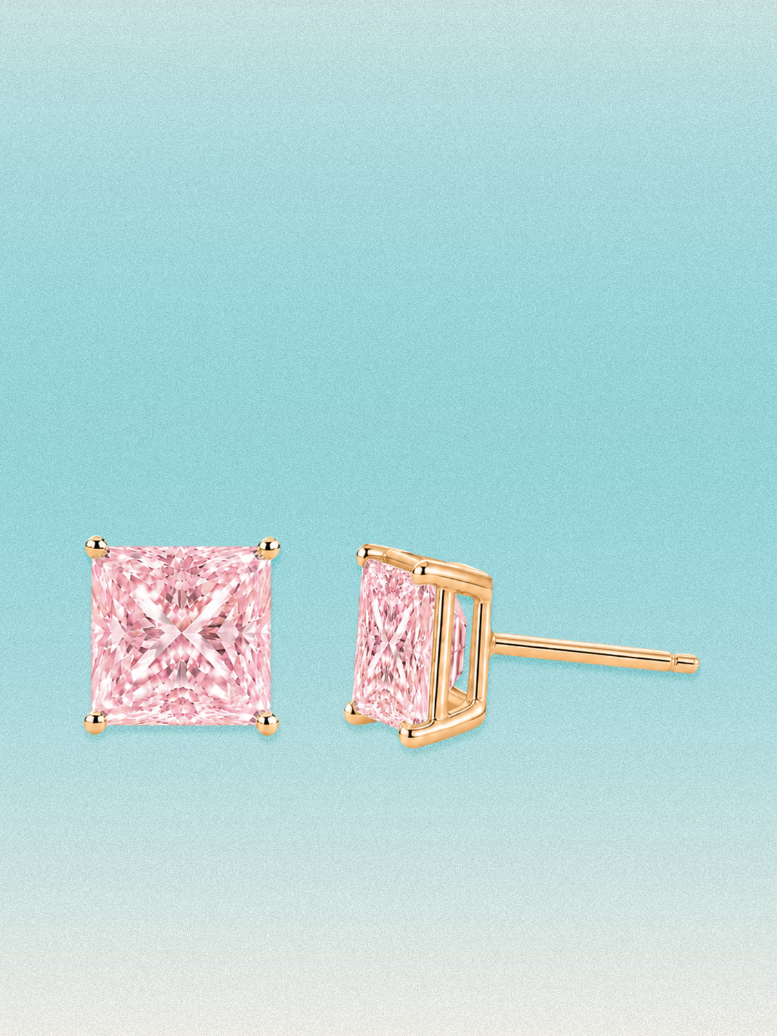 Fancy Pink Princess Cut Lab Grown Diamond Stud Earrings